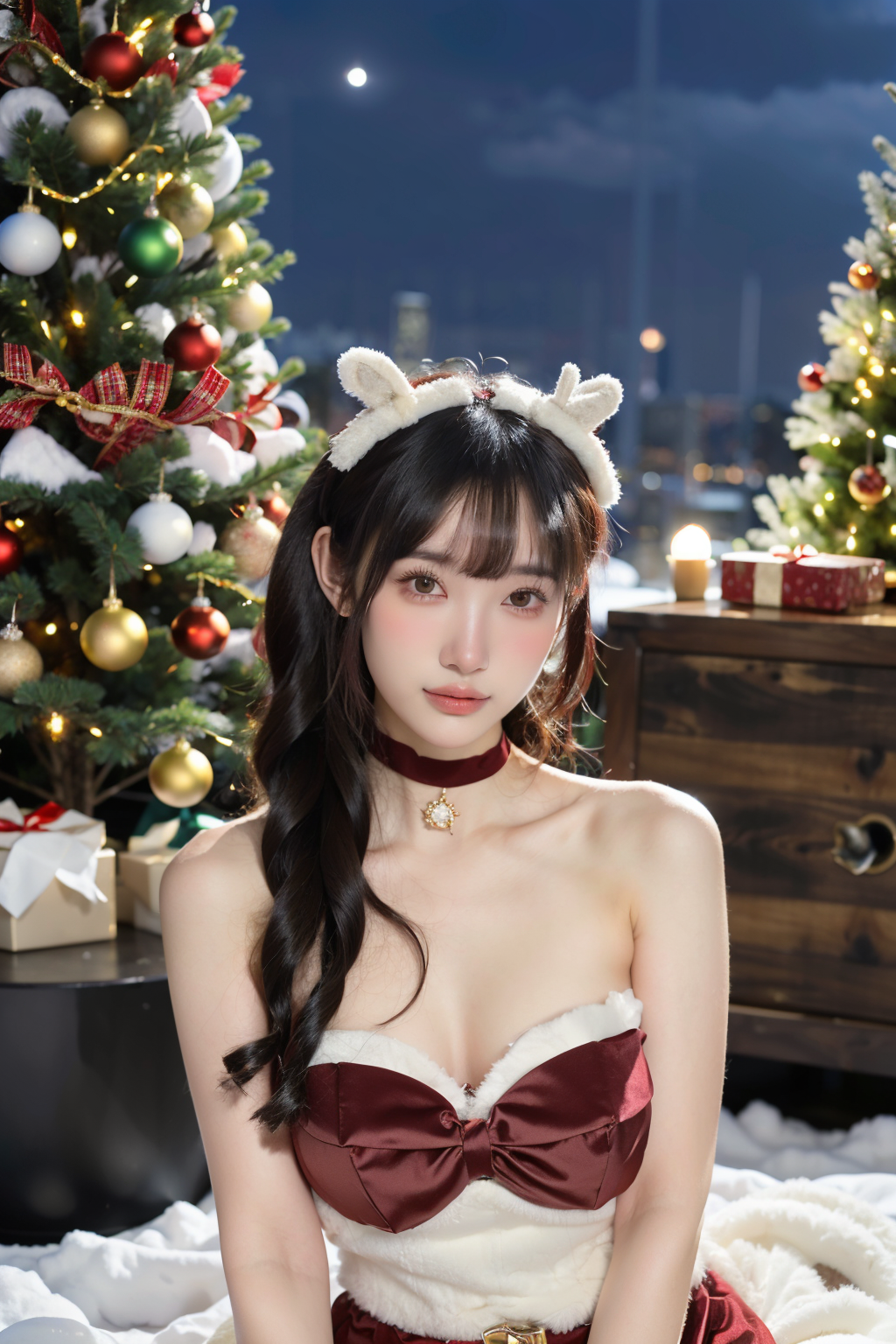 40563-1169613944-1girl, glossy skin,shiny skin, looking at viewer, upper body,_lora_abel可爱甜美_0.35_,outdoors, (night sky_1.35), _lora_M02_0.8_ _lo.png